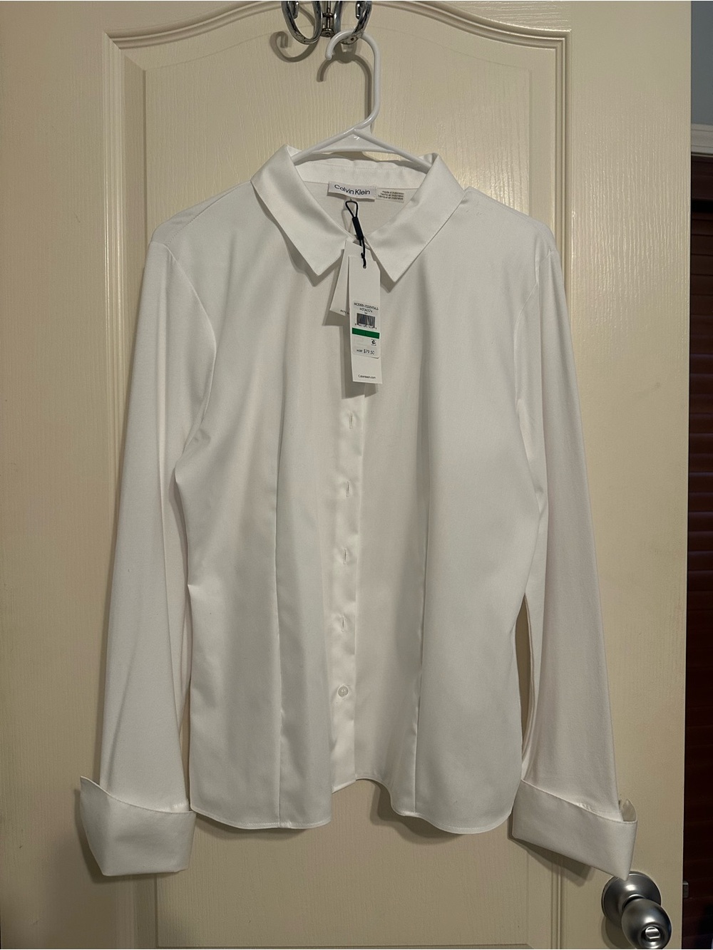 Calvin Klein White Long-Sleeve Button Down Blouse